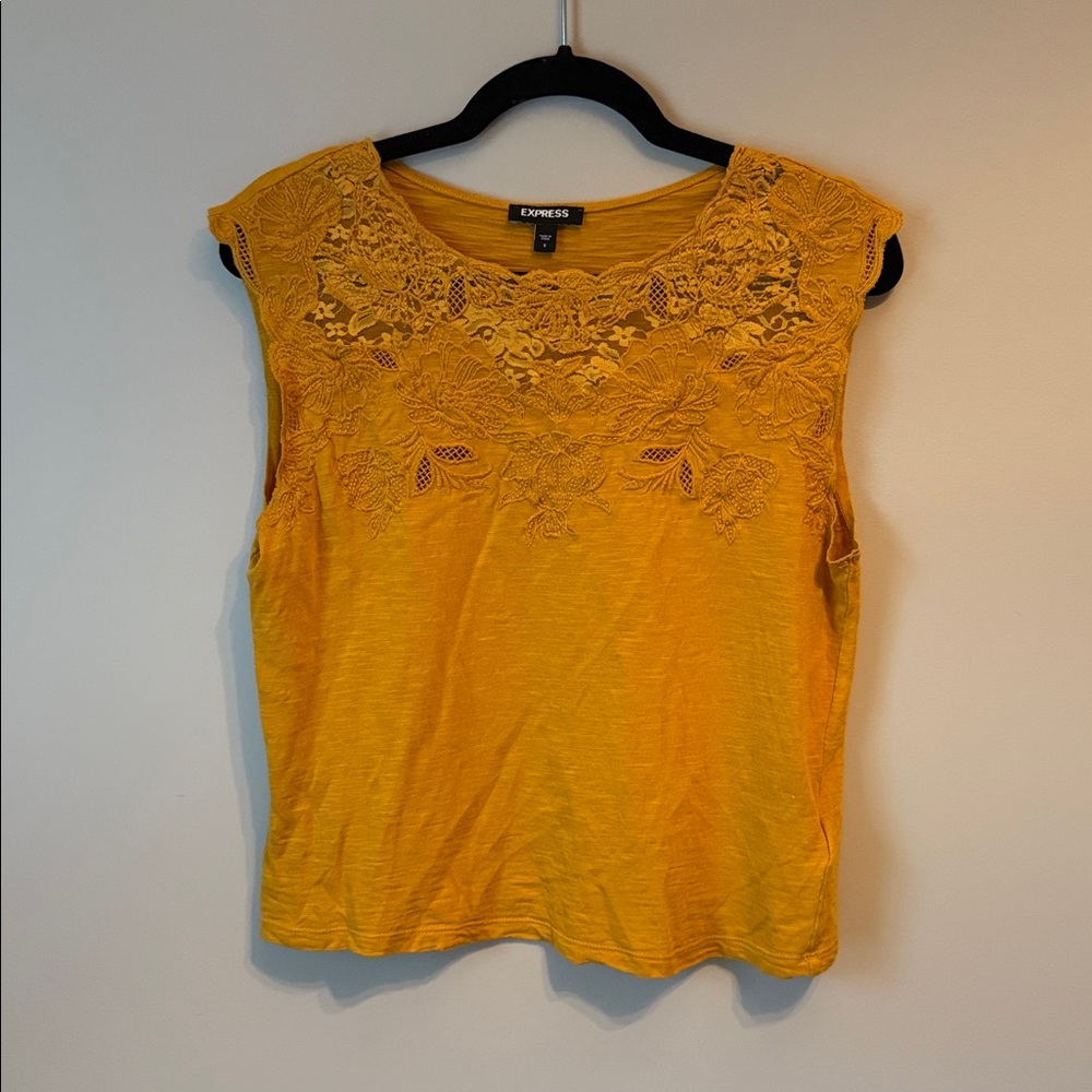Express Mustard Lace Detail Sleeveless Top